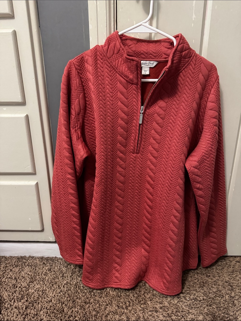 Coldwater Creek Coral Quilted Half-Zip Turtleneck Pullover